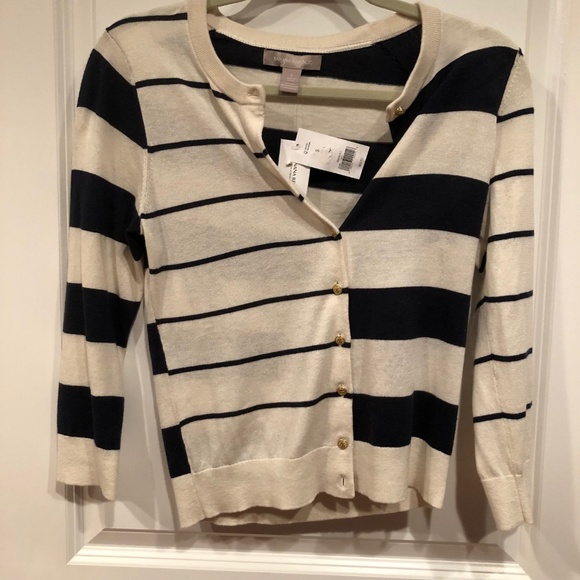 Banana Republic Sweaters - Banana republic SM cream and navy striped sweater